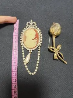 レトロ　ヴィンテージ　ブローチ　2点セット　昭和バブリー ゴージャスなブローチ