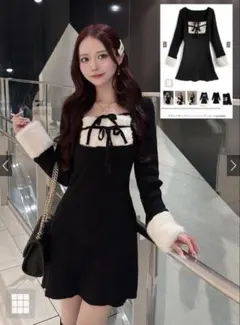 GRL ダブルリボンファーニットミニワンピース