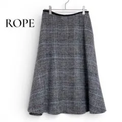 美品 ROPE ロペ チェック柄 フレアスカート ウール70％ 36 S