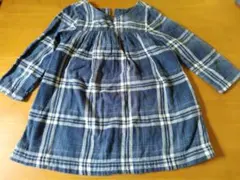 ネイビー・ホワイトチェック 七分袖ワンピース 105cm