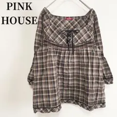 ピンクハウス チュニック チェック ブラウン ガーリー 古着コーデ