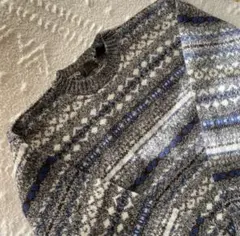 グレー フェアアイル柄 ニットセーター ウール　メンズ古着　Lサイズ