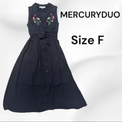 美品❣️マーキュリーデュオ ワンピース 花柄 刺繍ネイビー ノースリーブ