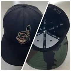 ニューエラ　インディアンス　ワフー酋長　59FIFTY 黒　カモ柄　USA製