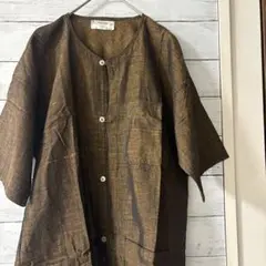THAILAND ノーカラー半袖シャツ　胸ポケット　やや光沢　古着屋購入