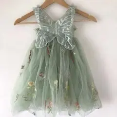 美品 妖精の羽 お花と蝶々 刺繍のボリュームチュールドレス ワンピース 発表会のサムネイル