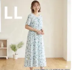 【サンリオ】LL サンリオシナモロール アロハワンピースサックス 総柄夏リゾートのサムネイル