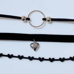 新品 チョーカー セット ベルベット ハートモチーフ ブラック ネックレス
