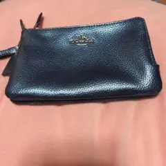 【美品❣️】COACH コーチ ダブルファスナー ポーチ メタリックネイビー