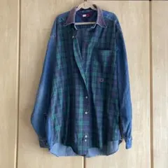 トミーヒルフィガー　デニムシャツ　チェック　メンズ　古着　ヴィンテージ