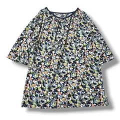 美品 トゥモローランド リネン混 バックフレアブラウス 花柄 オレンジ 