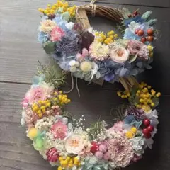 プリザーブドフラワー、ドライフラワーリース　小ぶり2個セット！！