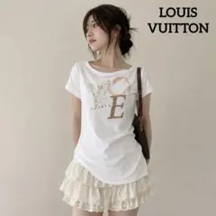 ルイヴィトン ロゴ刺繍 半袖Tシャツ ボタン装飾 カットソー ホワイト Sのサムネイル