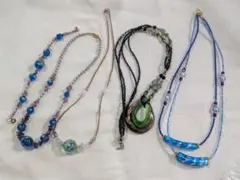 青系ビーズとガラスのネックレスセット
