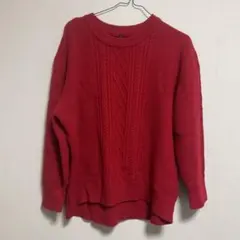 レッド ケーブル編み 長袖セーター