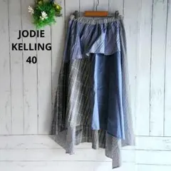 【JODIEKELLING】L アシンメトリー 縦縞 格子 無地フレアスカート