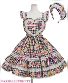 アンジェリックプリティ　摘みたていちごジャンパースカートセット　黒 Angelic Pretty 摘みたていちご ジャンパースカートいちご レア