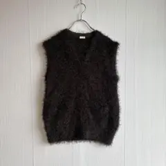 美品　ミラオーウェン　レディースシャギーニットベスト　ブラック