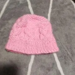 ピンク ケーブル編み ニット帽♡