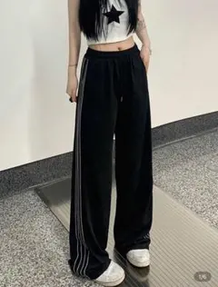 SHEIN ストライプサイドワイドレッグパンツ