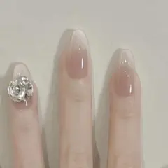 上品マグネットネイルチップ グレージュ ビジュー 付け爪 ジェルネイル Sサイズ