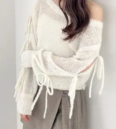 Heather メッシュラメリボンニット