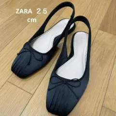 黒 サテン風 スリングバック フラットシューズ