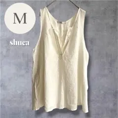 シュカ グローバルワーク ブラウス M 白 ノースリーブ 薄手 Ｖネック 綿素材
