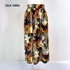 花柄 フラワープリント シルク プリーツ ロング スカートY185