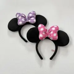 ① ミニー 水玉 ドット ピンク 紫 パープル スパンコール カチューシャ