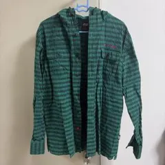 FIFTYFIVEDSL フード付きチェックシャツ グリーンのサムネイル