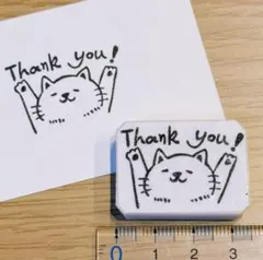 消しゴムはんこ No.051 thank スタンプ　感謝 猫 ねこ かわいい