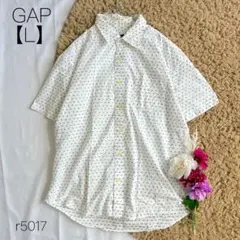 ギャップ　GAP 半袖ボタンダウンシャツ　ドット柄　水玉　白　【L】のサムネイル