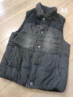 【訳あり】グレー ブラック デニム風 中綿ベスト ダウン Mサイズ
