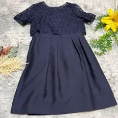 組曲 PRIER レースブラウス フレアワンピース ネイビー 2 M 結婚式のサムネイル