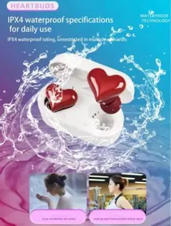 【圧倒的オススメ‼︎】ハート型　ワイヤレス　イヤホン　イヤフォン　赤　箱無し