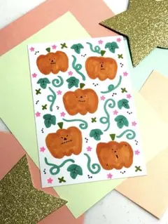 手描きイラスト　ハガキ　かぼちゃ