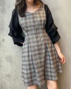 MAJESTIC LEGON ガーリーバックリボンワンピース　チェック　Sサイズ