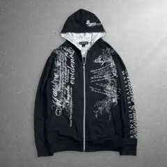 archive gothic graphic zip hoodie black