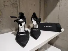 シャネル レース パンプス 39 (25cm) 黒 リボン　CHANELのサムネイル