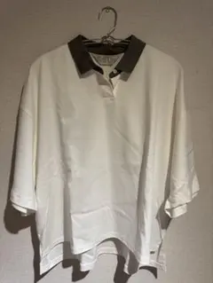 Midiumi ホワイト グレー襟 半袖ポロシャツ