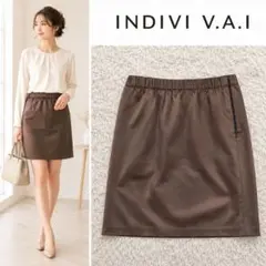 INDIVI V.A.I日本製 タイトスカート 38 ブラウン ウエストゴムのサムネイル