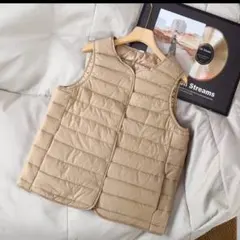 【新品未使用】ダウン風ベスト✨２XLサイズ　ベージュ　軽い✨　ラスト1点です‼️