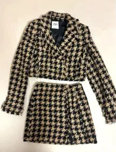 ZARA 千鳥格子柄 ツイード セットアップのサムネイル