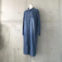 新品タグ付き前開きデニム素材ロングシャツワンピースFREE