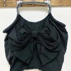 リボン付き黒トートバッグ　薄手　軽量　ショルダーOK