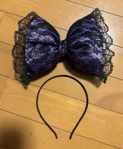 레이스와 머리띠가 달린 헤어 보우 퍼플 퍼플 데칼 리본