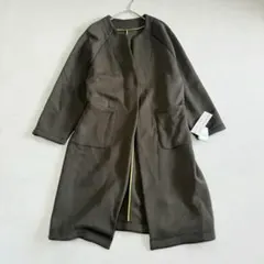 新品【スタイルラヴィー】ノーカラーロングコート ダンボールニット M アウター