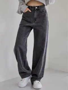 shein dazy ダークグレー ストレートデニム ハイウエスト