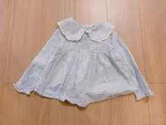 美品　ZARA 長袖襟付きブラウス　ブルーストライプ　104